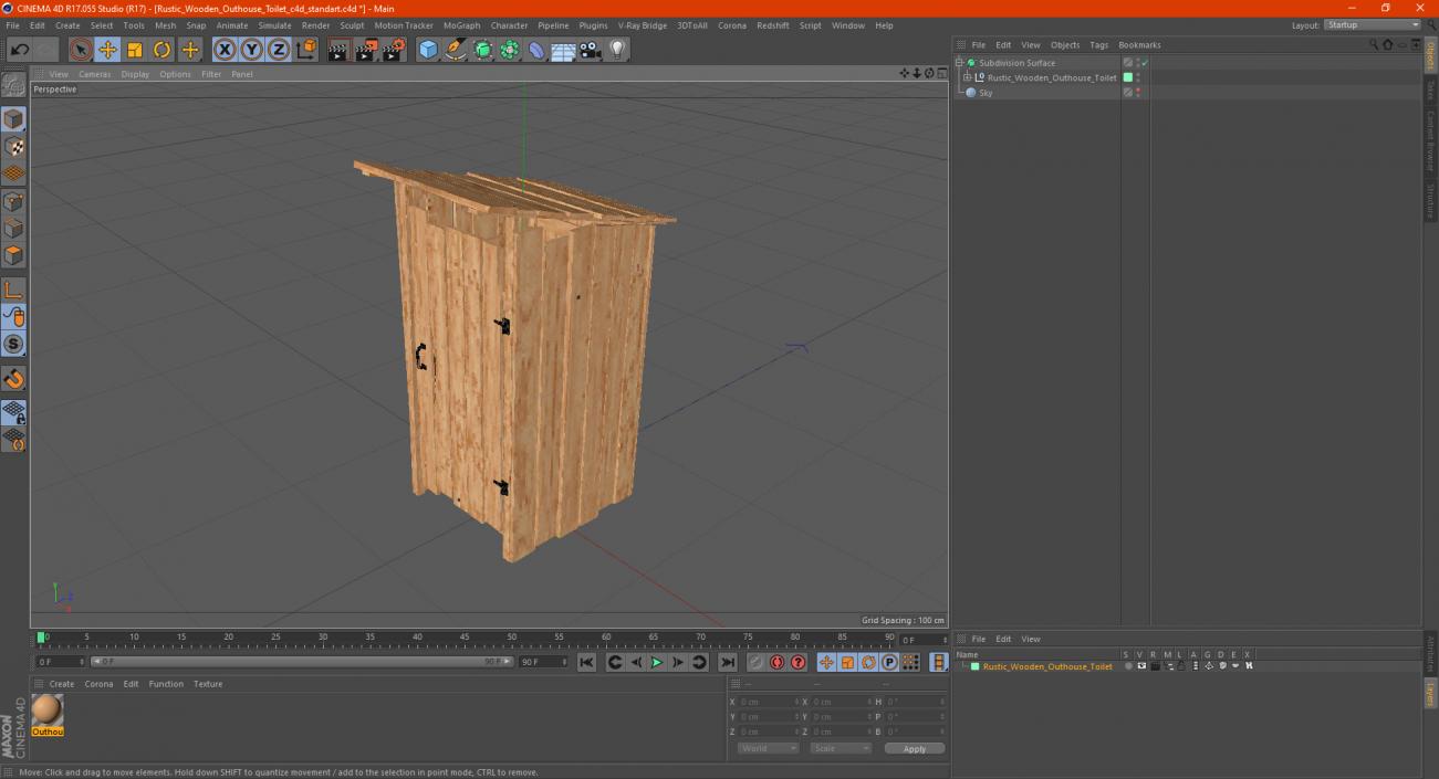 Rustic Wooden Outhouse Toilet 3D model