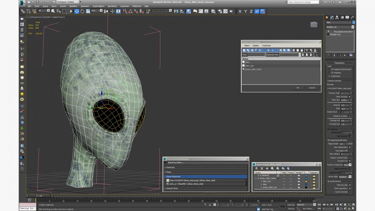 3D Green Alien Head