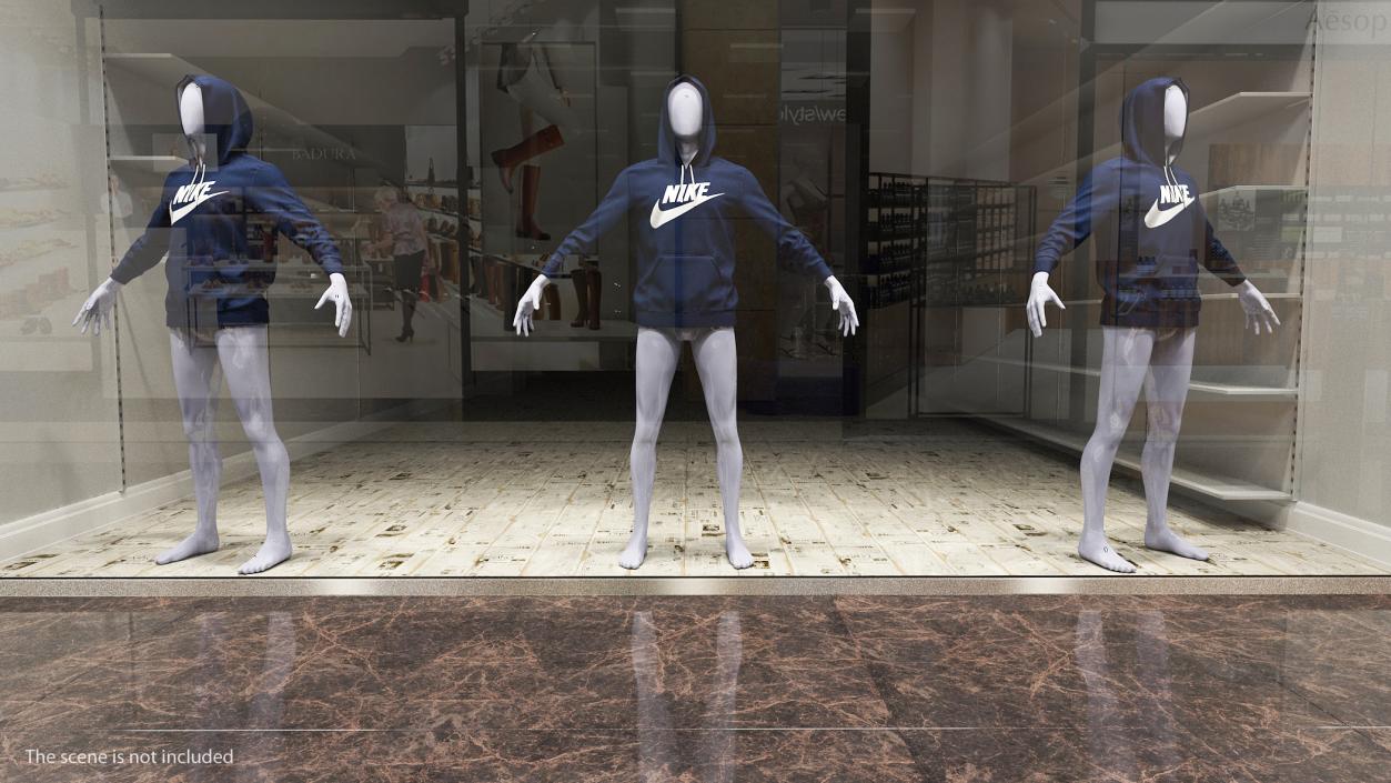 3D Blue Hoodie Nike Raised Hood on Mannequin