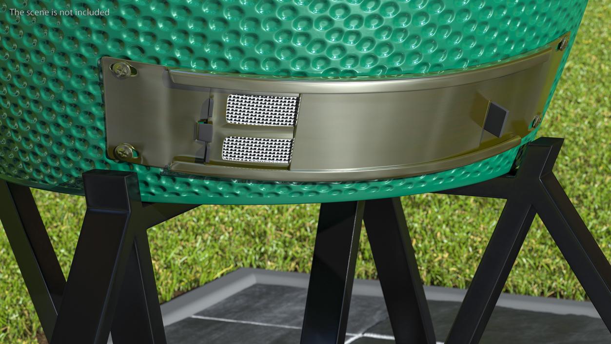 3D Big Green Egg Barbecue Grill Open with Meat and Vegetables model