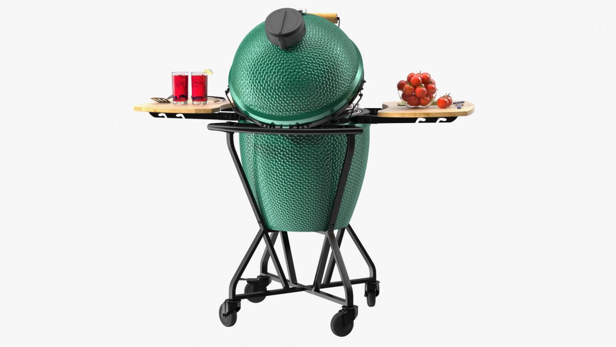 3D Big Green Egg Barbecue Grill Open with Meat and Vegetables model