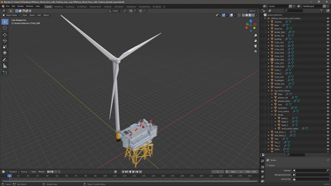 3D Offshore Wind Farm with Turbine