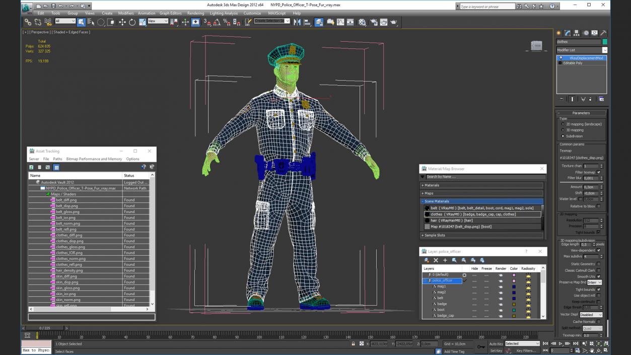 3D model NYPD Police Officer T-Pose Fur