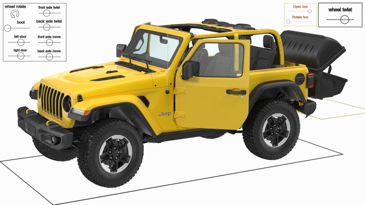 Jeep Wrangler with Thule Transporter Combi Rigged 3D model