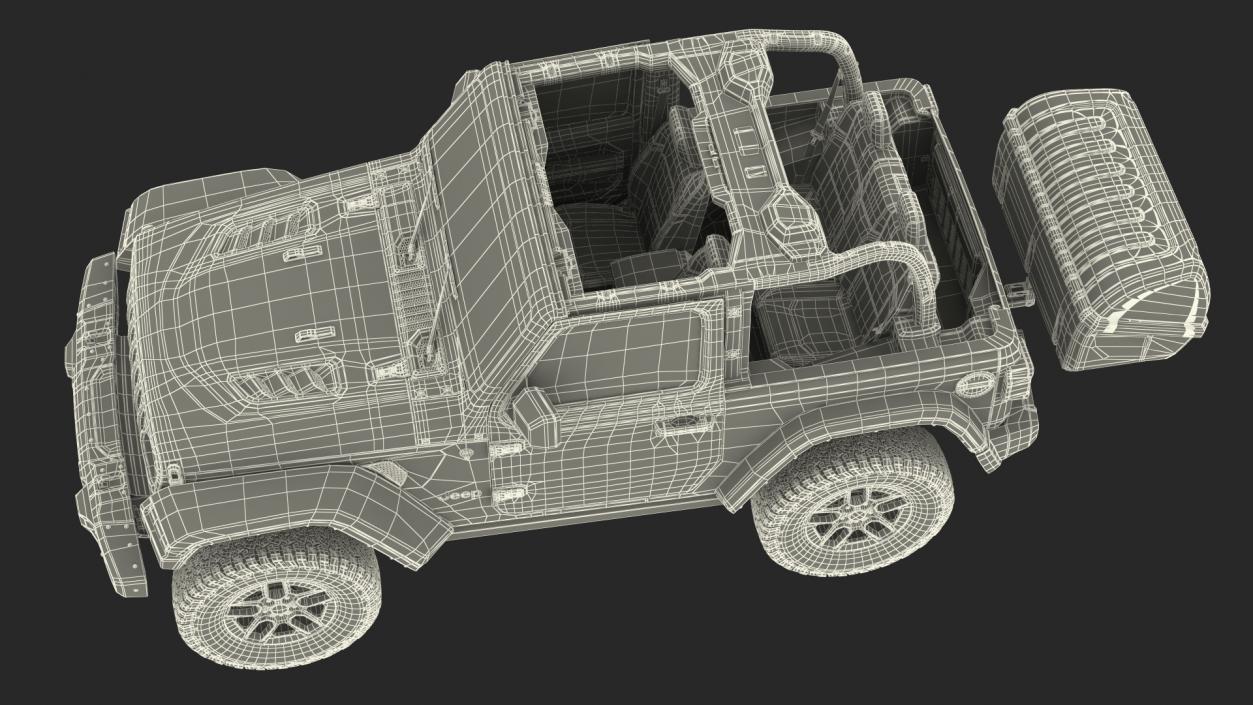 Jeep Wrangler with Thule Transporter Combi Rigged 3D model