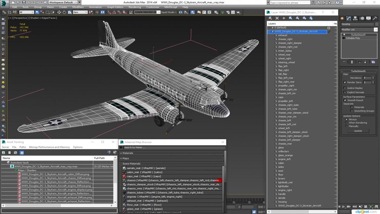 3D model WWII Douglas DC-3 Skytrain Aircraft