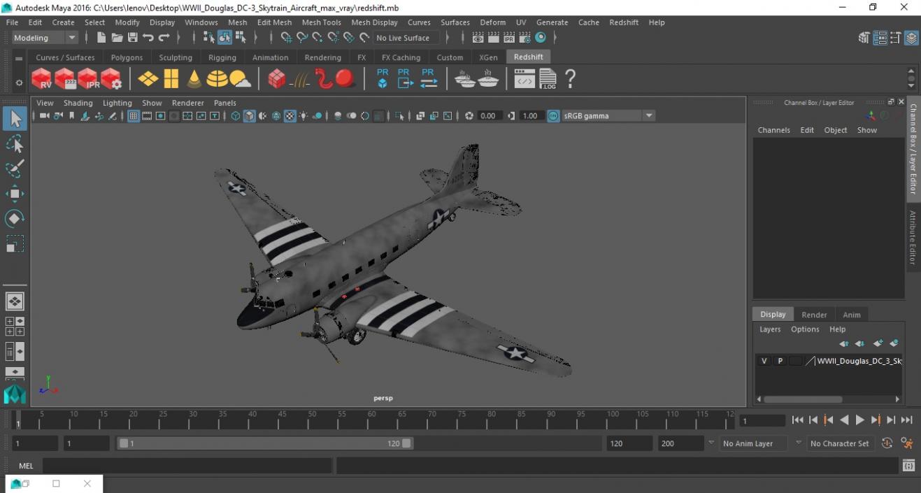 3D model WWII Douglas DC-3 Skytrain Aircraft