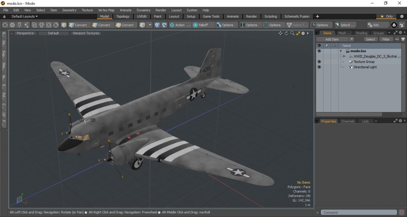 3D model WWII Douglas DC-3 Skytrain Aircraft