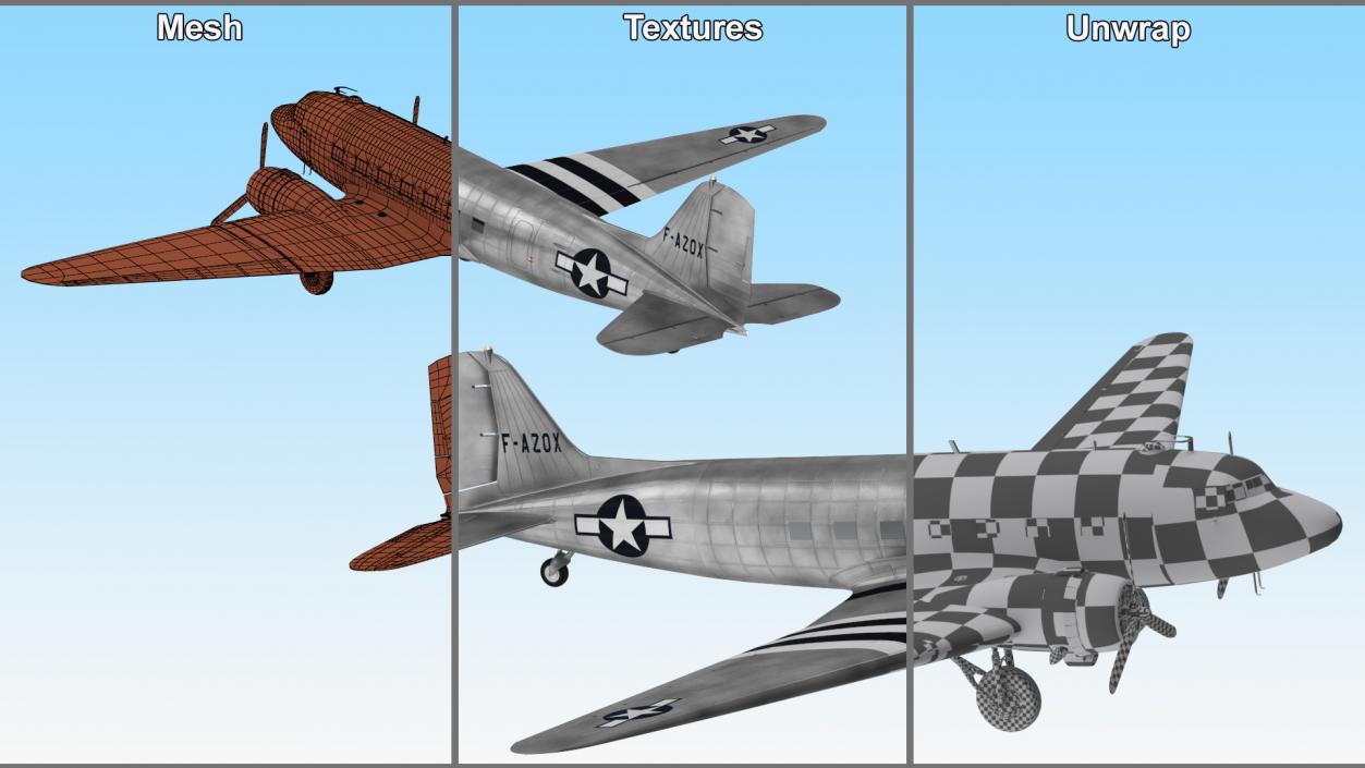 3D model WWII Douglas DC-3 Skytrain Aircraft