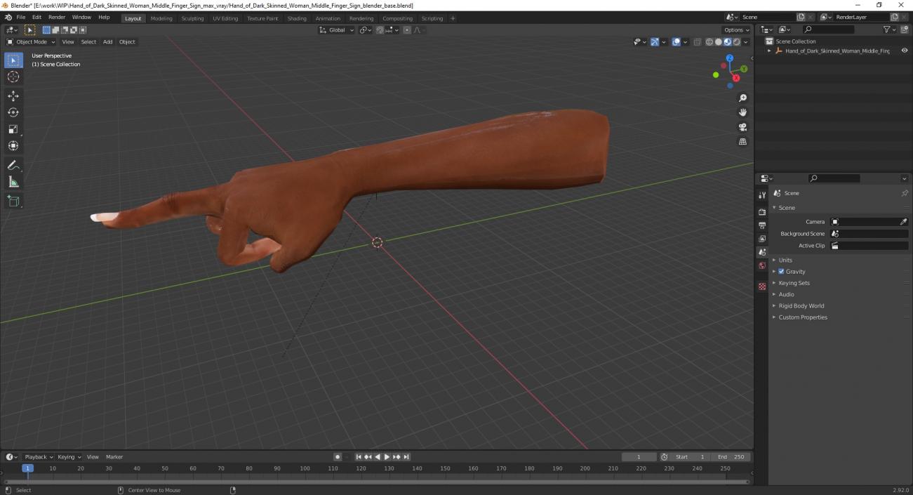 3D model Hand of Dark Skinned Woman Middle Finger Sign