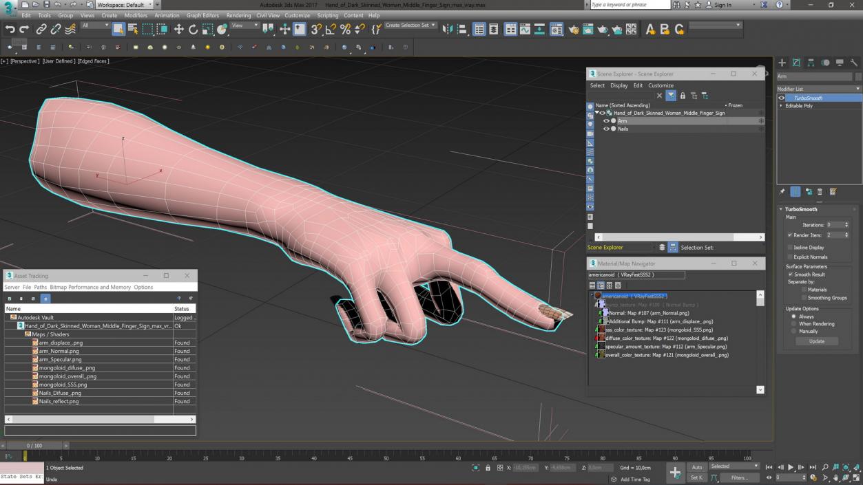 3D model Hand of Dark Skinned Woman Middle Finger Sign