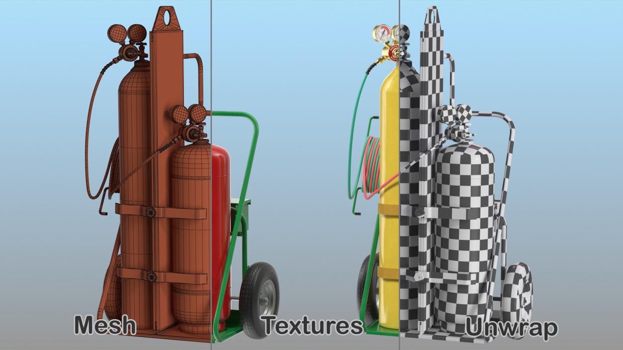 3D Oxygen and Acetylene Torch Welding Cart Set model