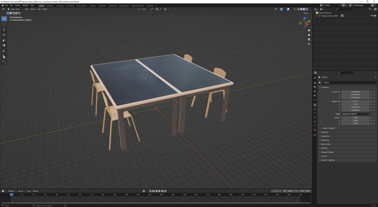 3D model Square Library Table