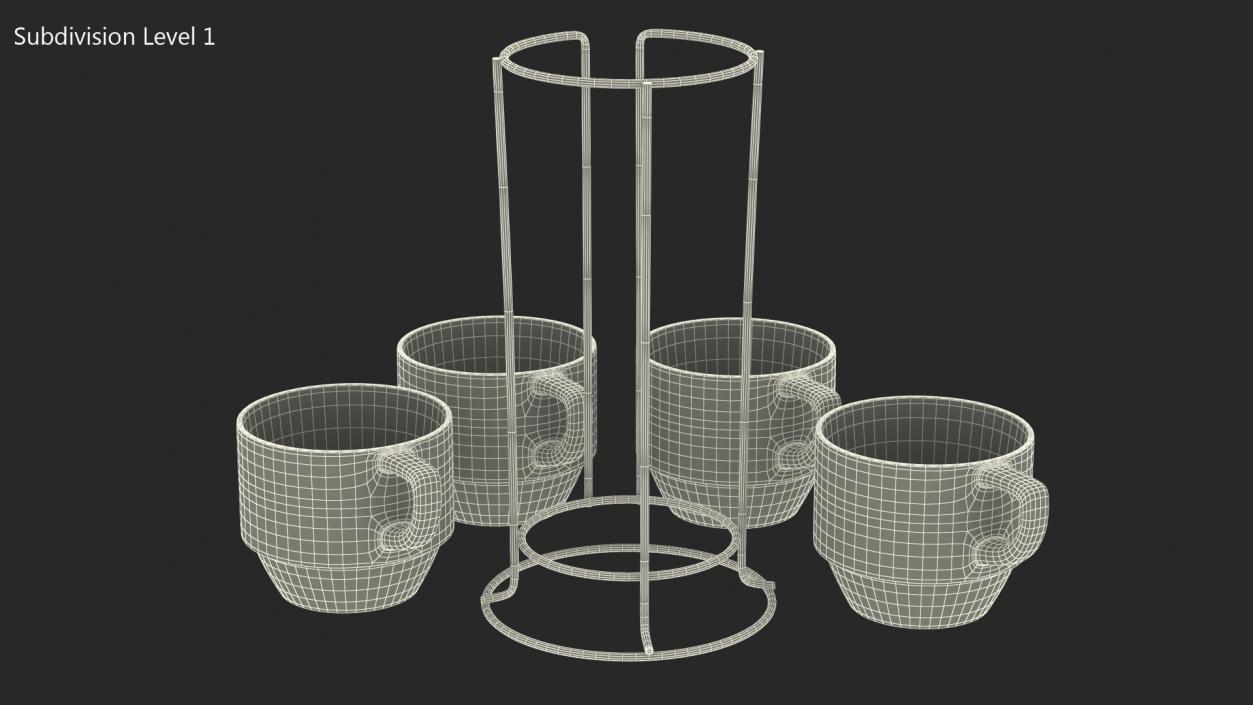 3D Set of Stacking Coffee Mugs with Metal Rack model