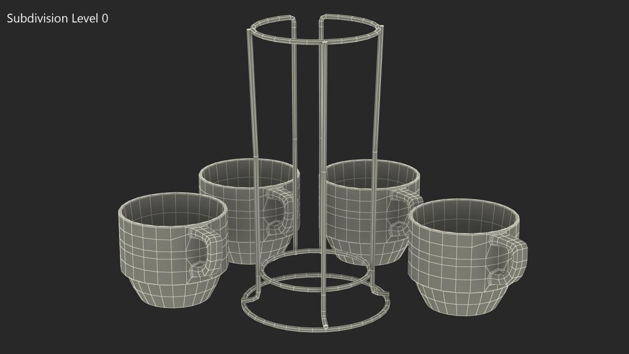 3D Set of Stacking Coffee Mugs with Metal Rack model