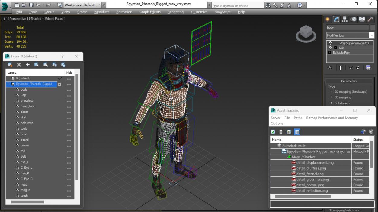 Egyptian Pharaoh Rigged for Cinema 4D 3D