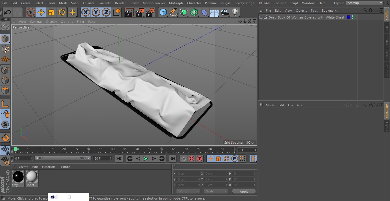 3D Dead Body Of Woman Covered with White Sheet model