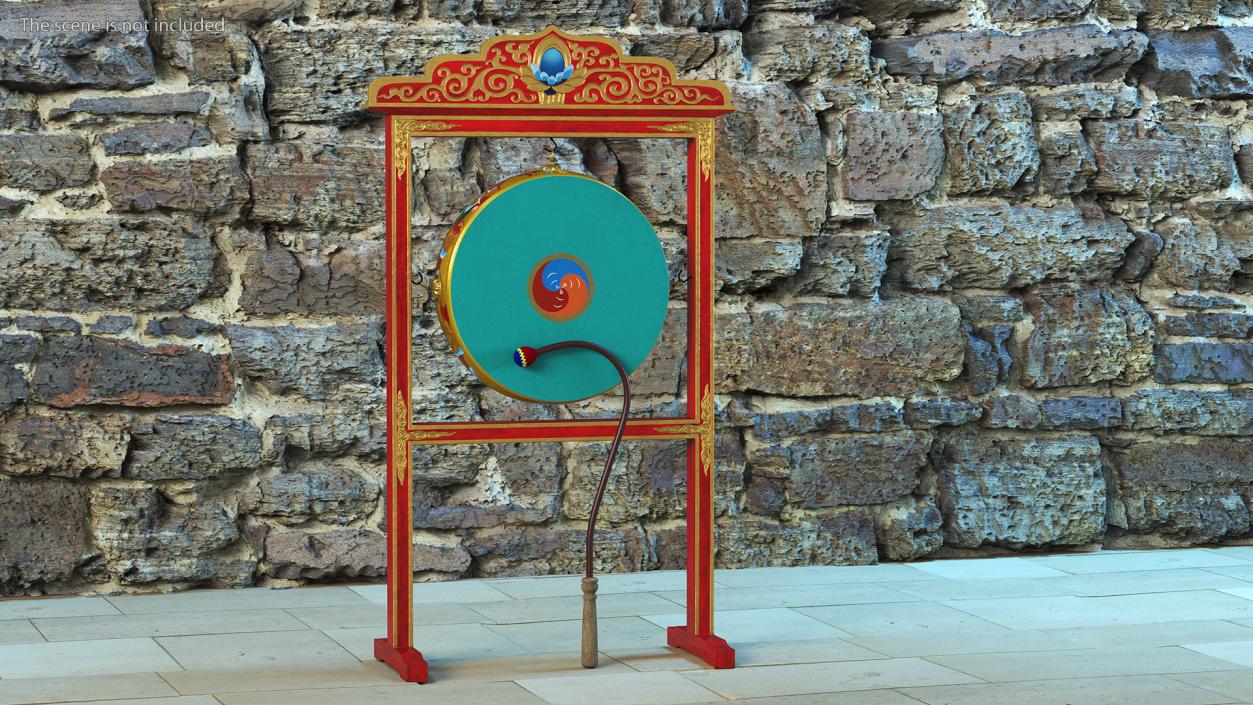 3D Buddhist Monastery Tibetan Drum