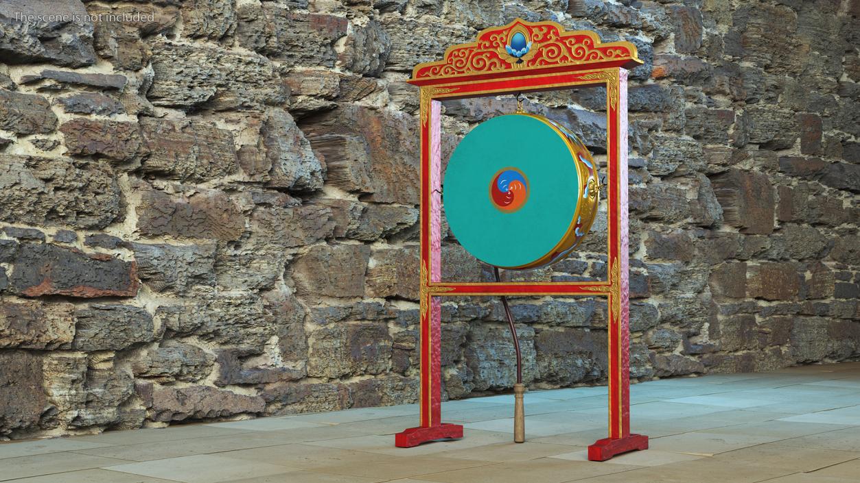 3D Buddhist Monastery Tibetan Drum