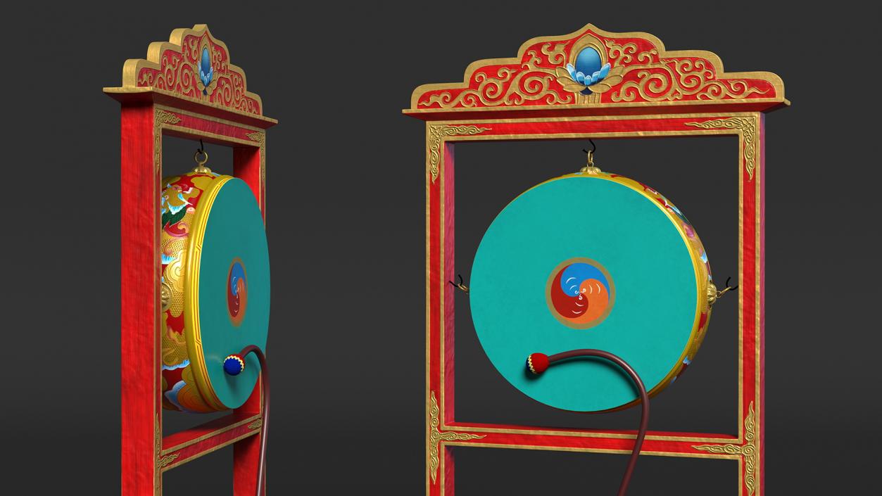 3D Buddhist Monastery Tibetan Drum