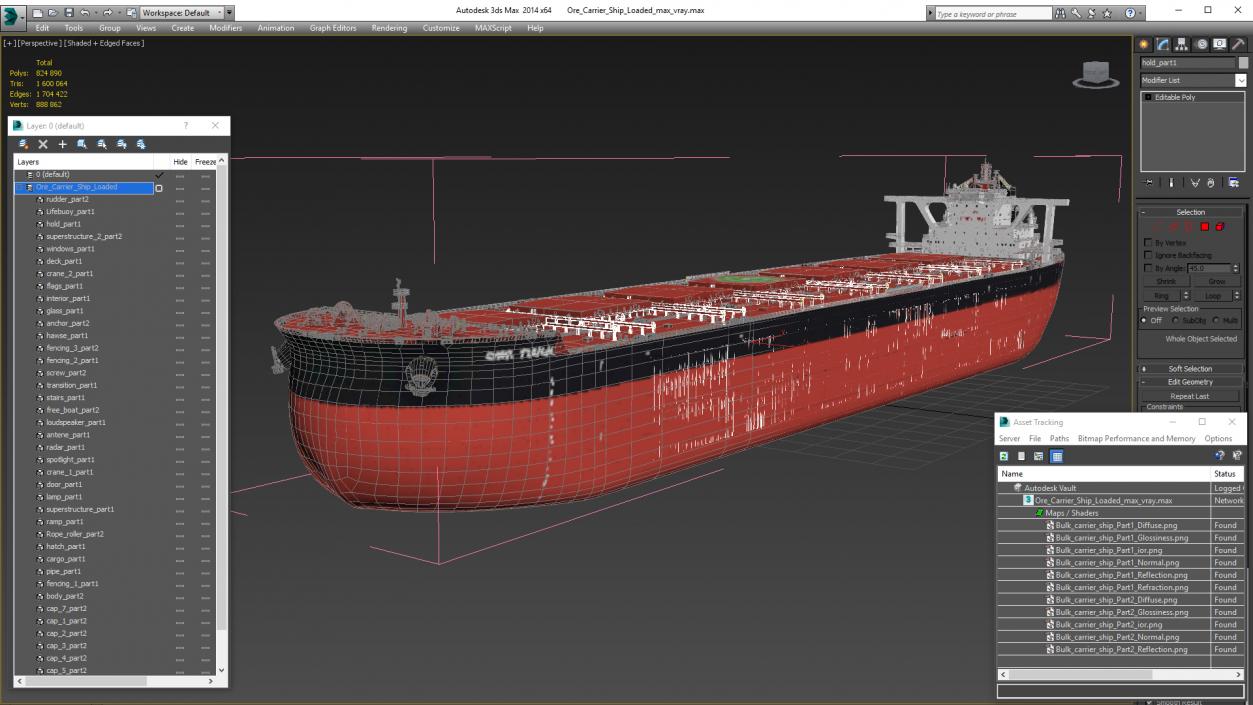 3D Ore Carrier Ship Loaded model