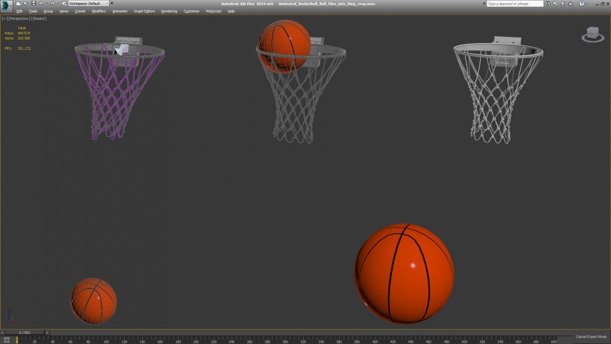 3D model Animated Basketball Ball Flies into Ring