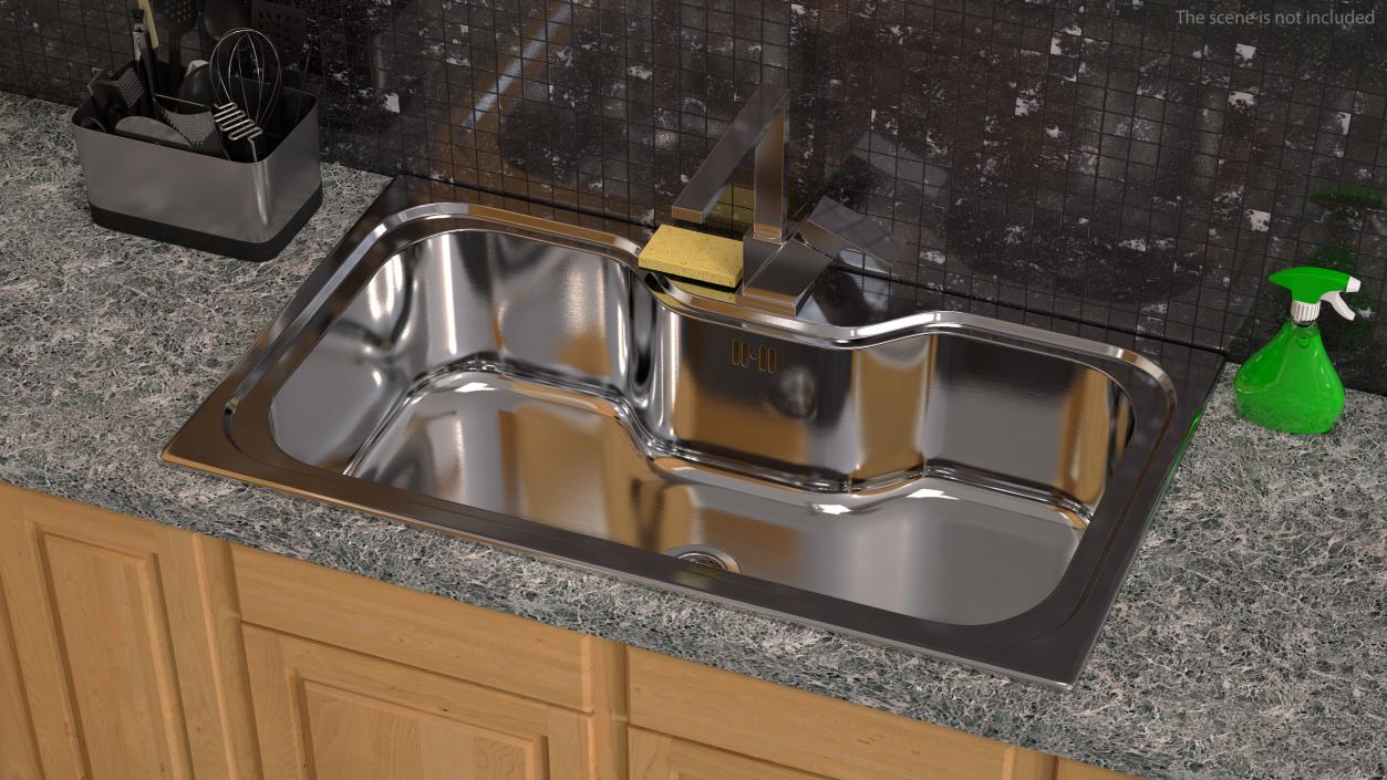 3D Single Bowl Square Inset Sink with Tap model