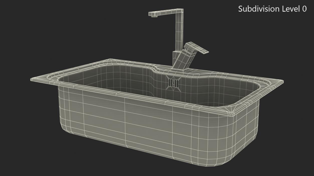 3D Single Bowl Square Inset Sink with Tap model