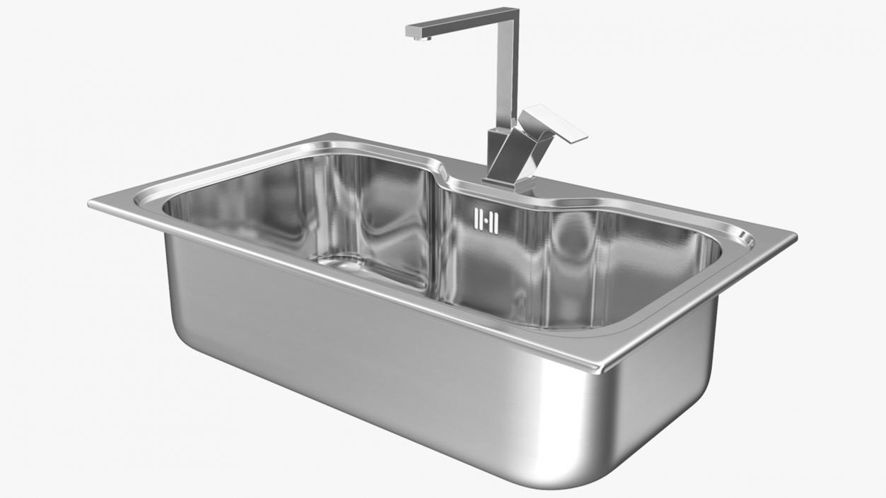 3D Single Bowl Square Inset Sink with Tap model