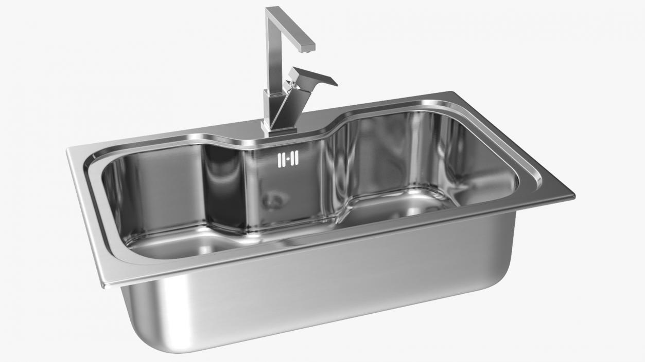 3D Single Bowl Square Inset Sink with Tap model