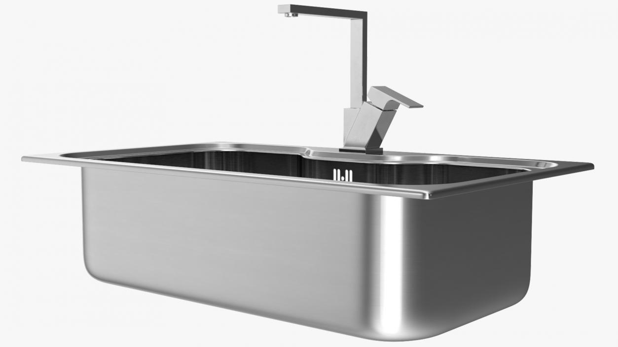 3D Single Bowl Square Inset Sink with Tap model