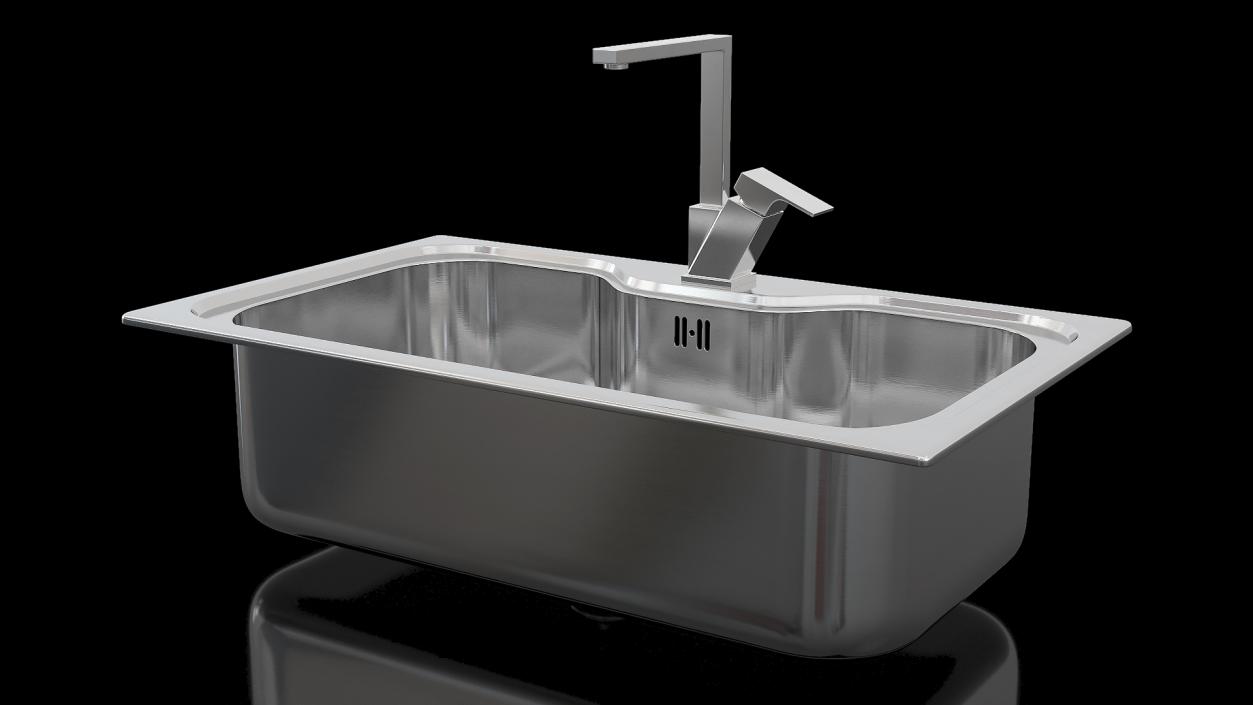 3D Single Bowl Square Inset Sink with Tap model