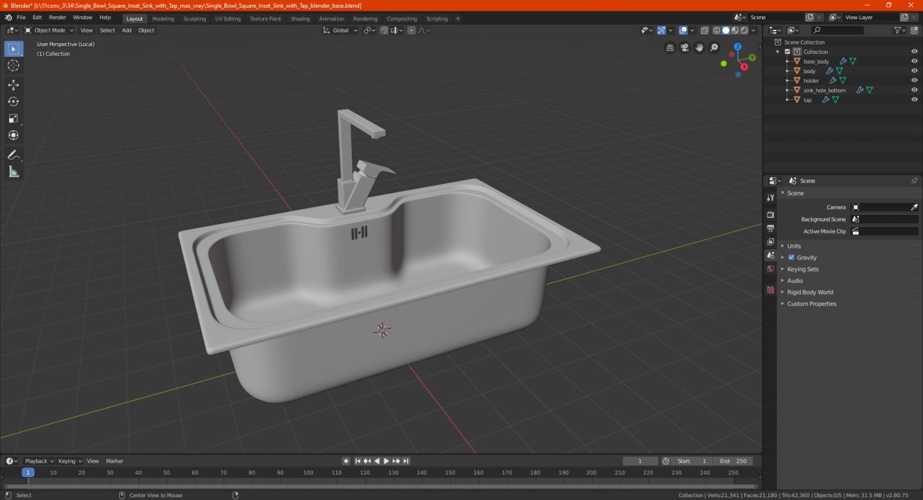 3D Single Bowl Square Inset Sink with Tap model