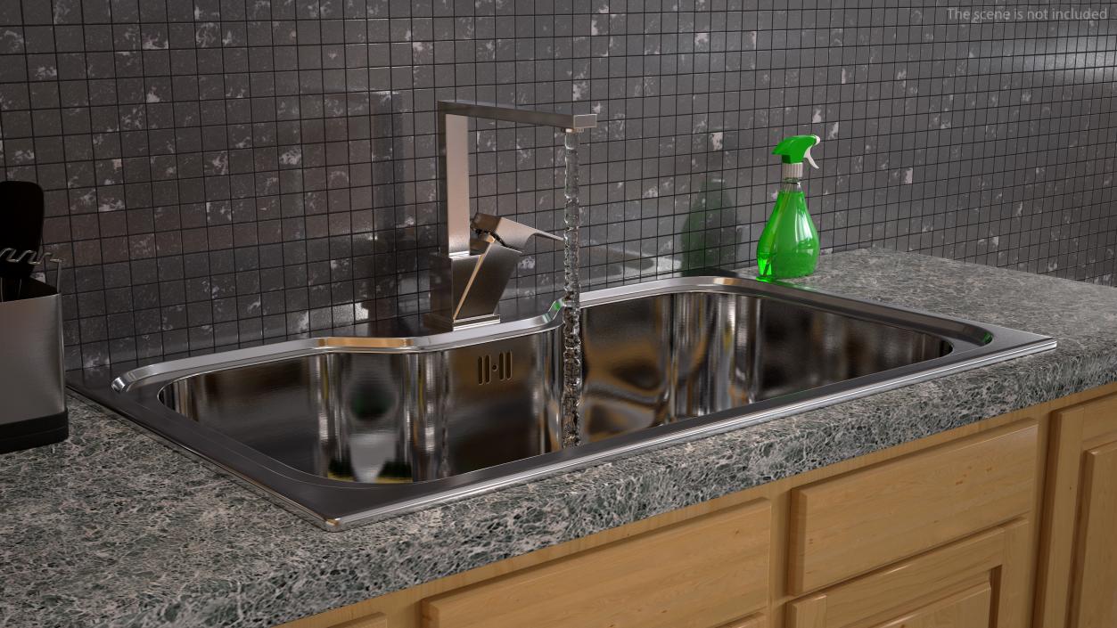 3D Single Bowl Square Inset Sink with Tap model