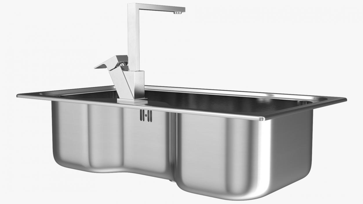 3D Single Bowl Square Inset Sink with Tap model