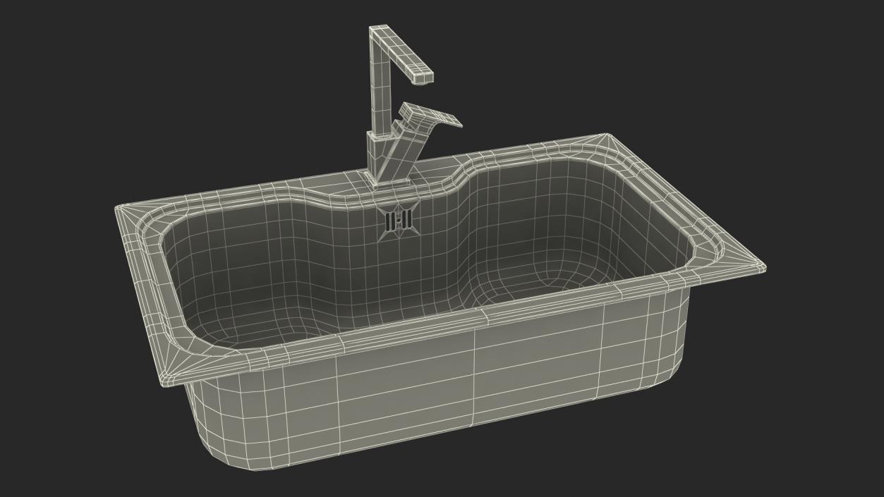 3D Single Bowl Square Inset Sink with Tap model