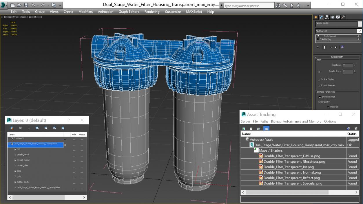 3D Dual Stage Water Filter Housing Transparent model