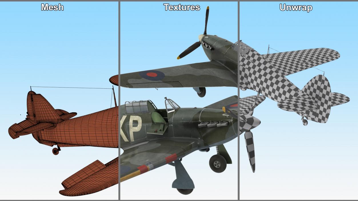 Hawker Hurricane Mk1 WW2 Fighter Rigged 3D model