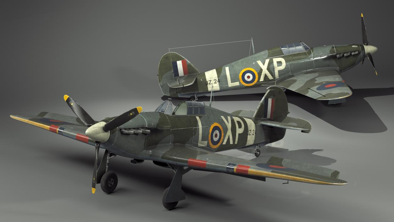 Hawker Hurricane Mk1 WW2 Fighter Rigged 3D model