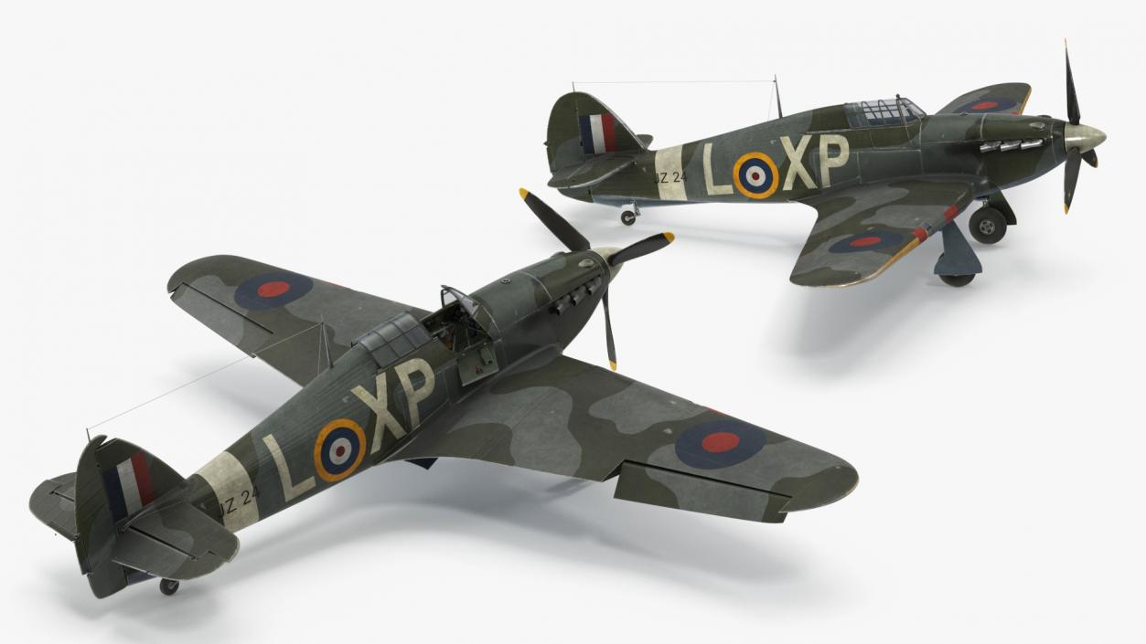 Hawker Hurricane Mk1 WW2 Fighter Rigged 3D model