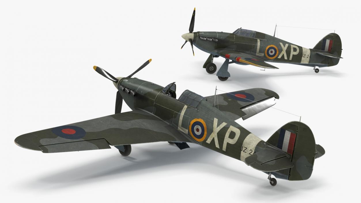 Hawker Hurricane Mk1 WW2 Fighter Rigged 3D model