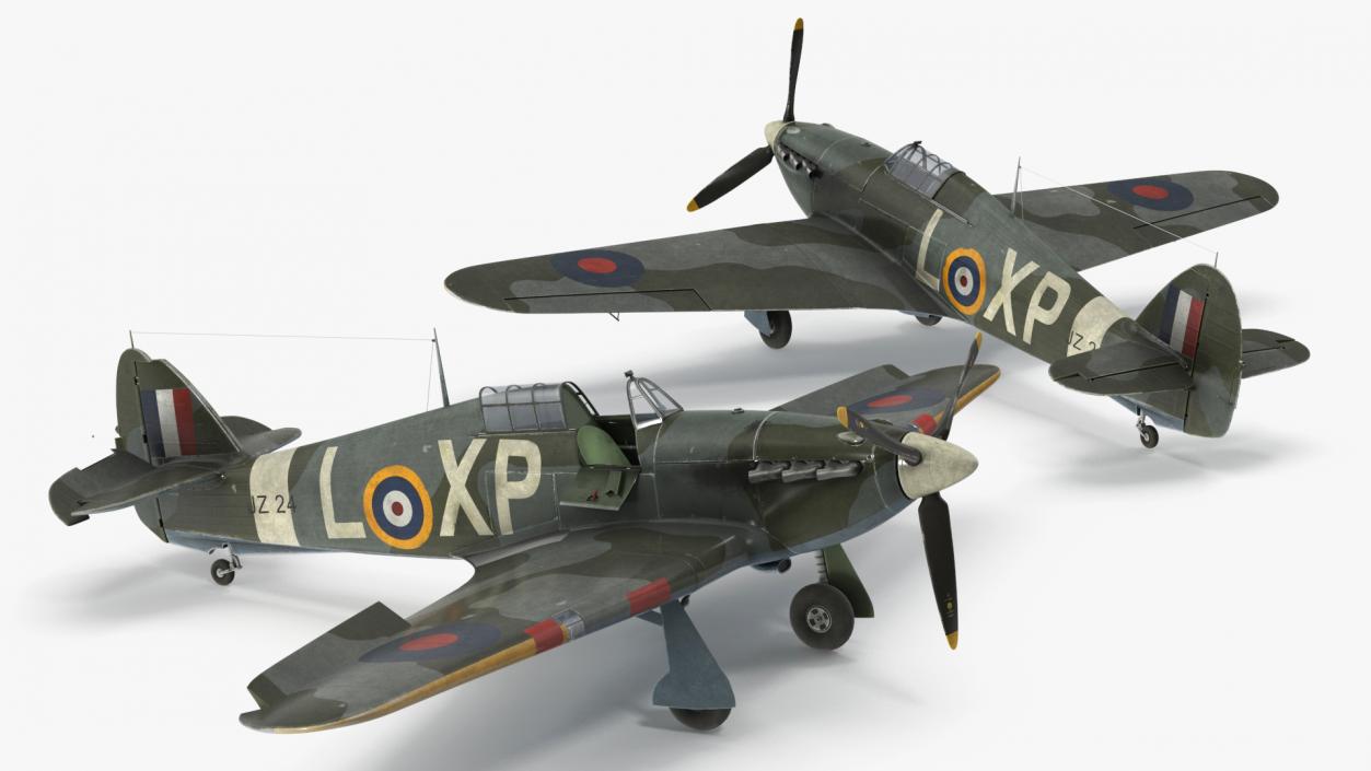 Hawker Hurricane Mk1 WW2 Fighter Rigged 3D model