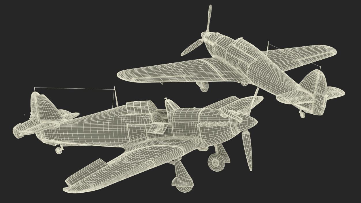 Hawker Hurricane Mk1 WW2 Fighter Rigged 3D model