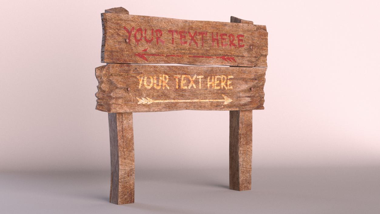 Aged Wooden Road Sign Board Mockup 3D model