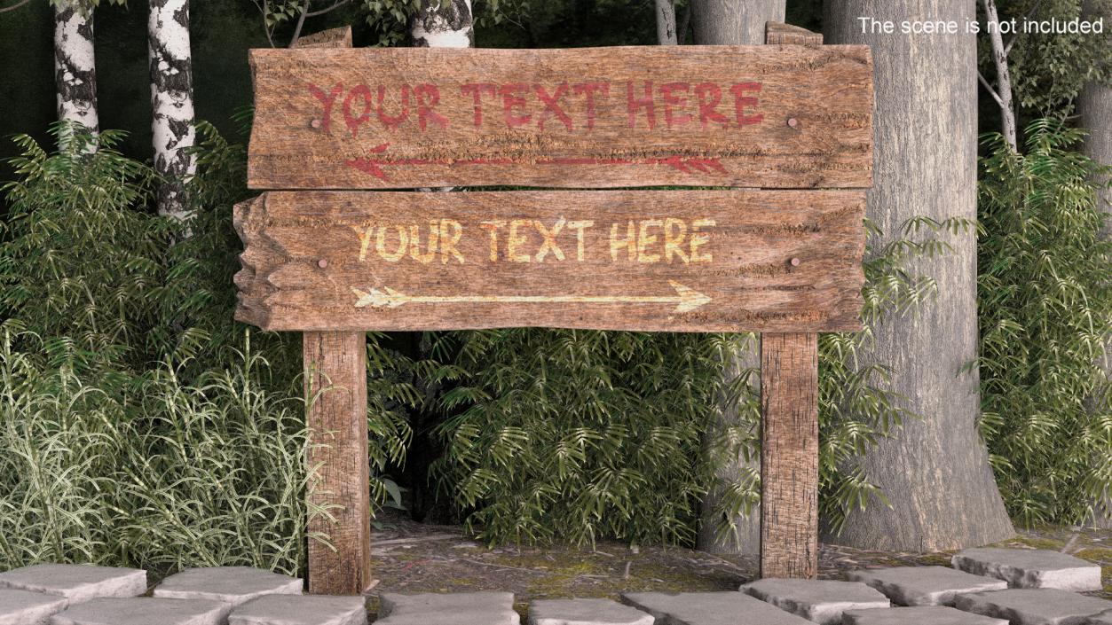 Aged Wooden Road Sign Board Mockup 3D model