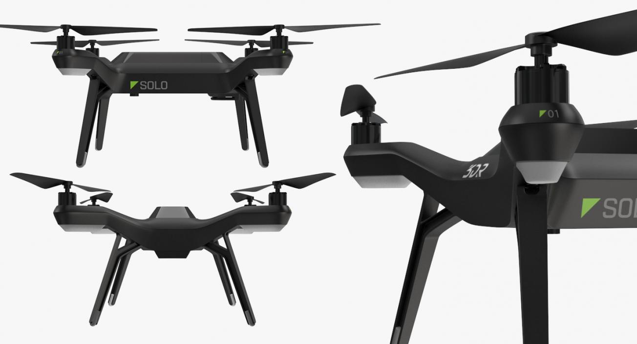 R Solo Drone Quadcopter Set Rigged 3D model