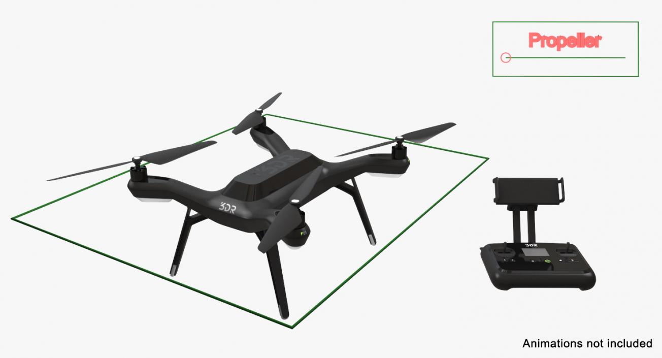 R Solo Drone Quadcopter Set Rigged 3D model