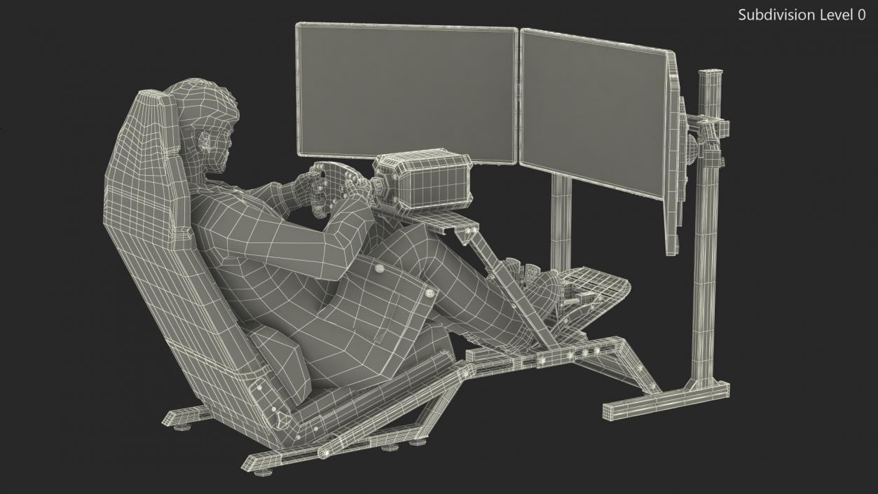 Man Sitting in a Racing Simulator Rig 3D