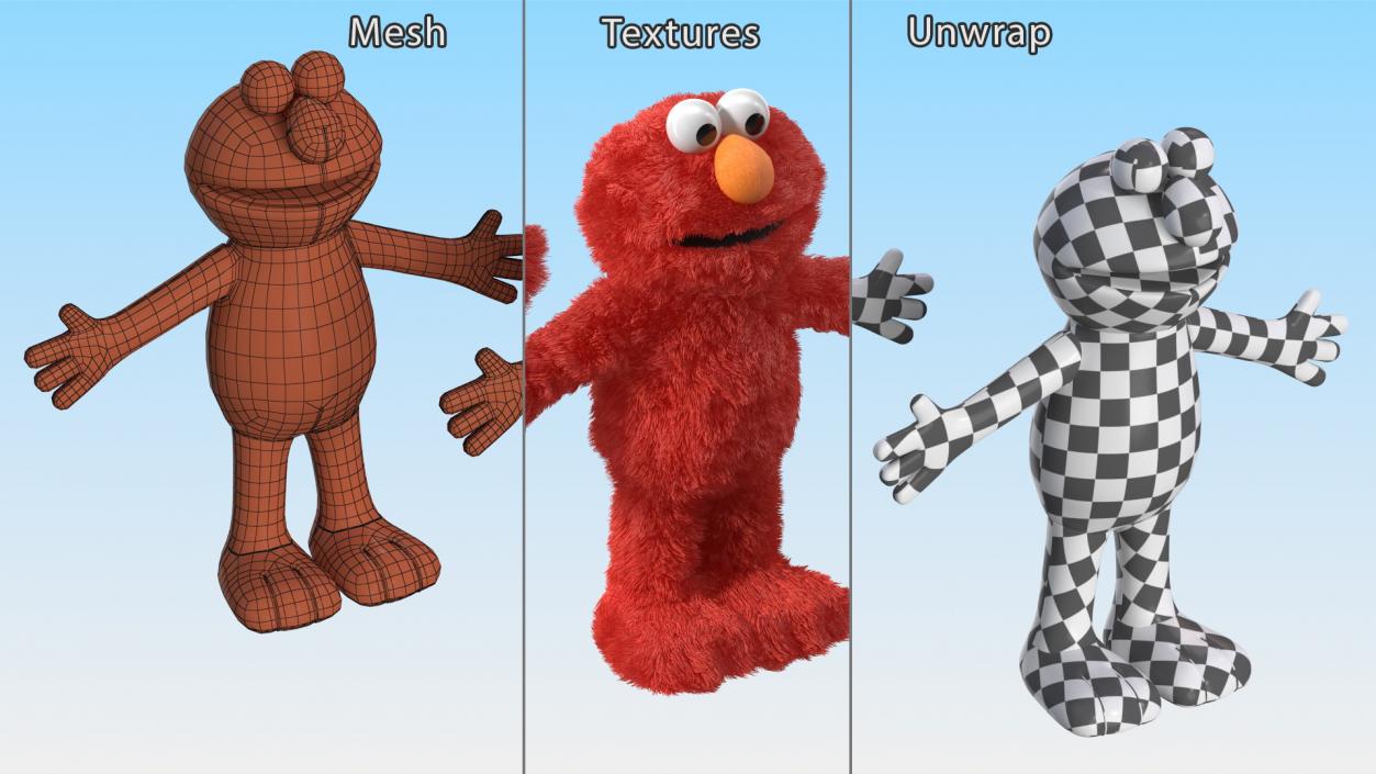 Elmo Full Body Hand Puppet Fur Rigged 3D