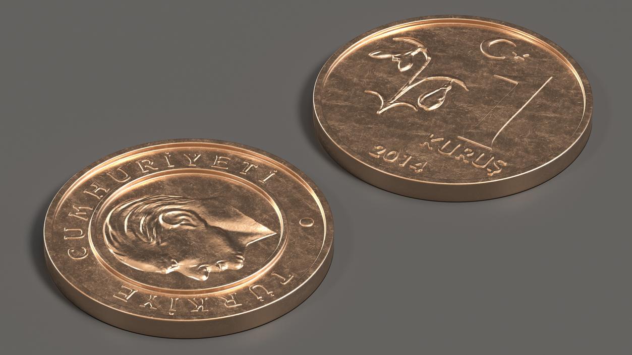 3D One Kurus Coin from Turkey